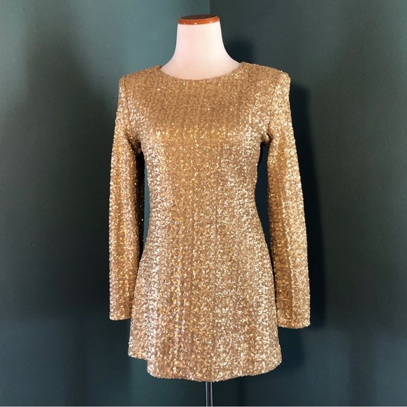 Y2k Coldwater Creek, “time to shine “ gold mini sequence dress, vintage90s - Picture 2 of 7